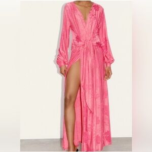 ZARA Bloggers Fave/Influencer Sold Out Pink Jacquard Wrap Dress Size Medium